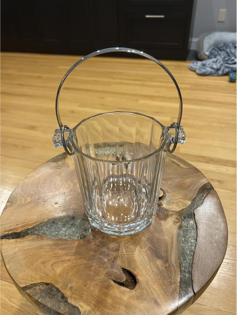 Clear Glass Ice Bucket with Metal Handle